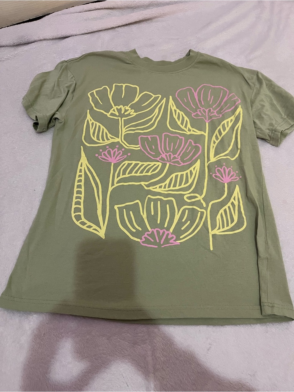 Olive Green Floral Graphic Short Sleeve Tee